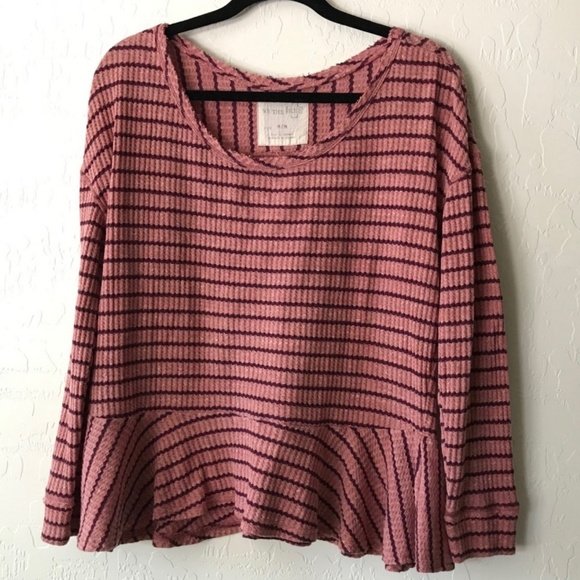 We the Free Pink Thermal Peplum Top Striped Boho - Picture 2 of 5